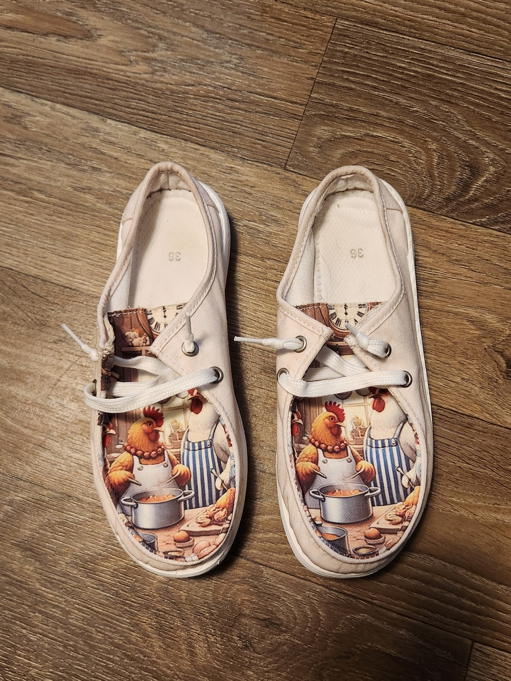 Whimsical Chicken Chef Canvas Lace-Up Slides